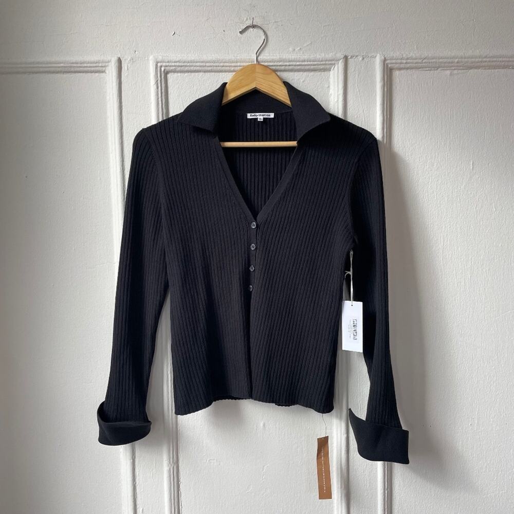 Reformation Cotton Rib Knit  NWT Collar  Button Front Cardigan Crop Top Medium